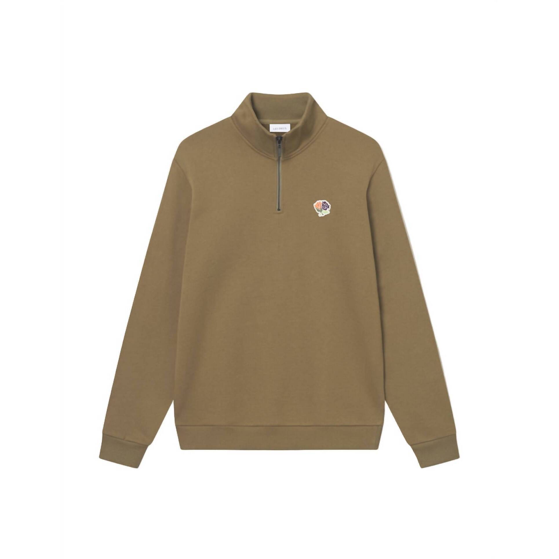 New Les Deux Men's Felipe Patch Half-Zip Sweatshirt In Olive